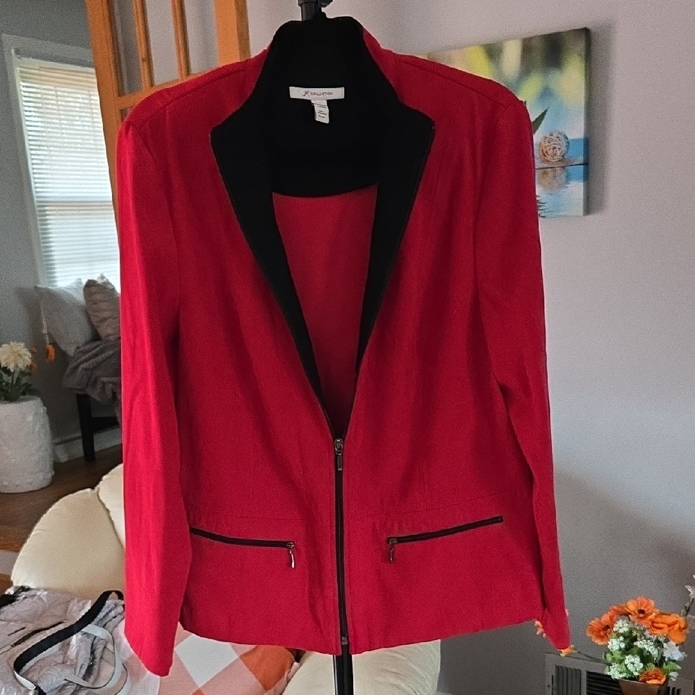 JM Collection Red Blazer with Black Trim